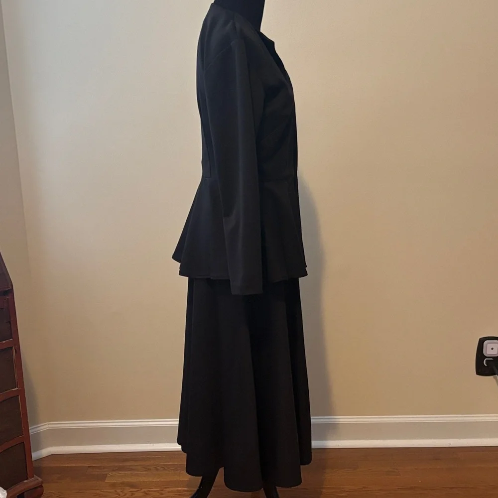 Custom made vintage Black Peplum Jacket and Skirt Set Suit - Picture 3 of 16